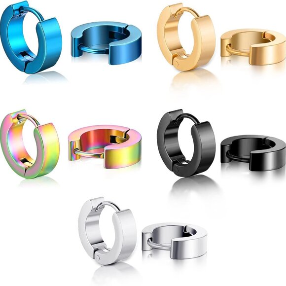 Minimalist Stainless Steel Huggie Hoop Earrings - 5 Pairs in Gold Silver Black B - Picture 1 of 8